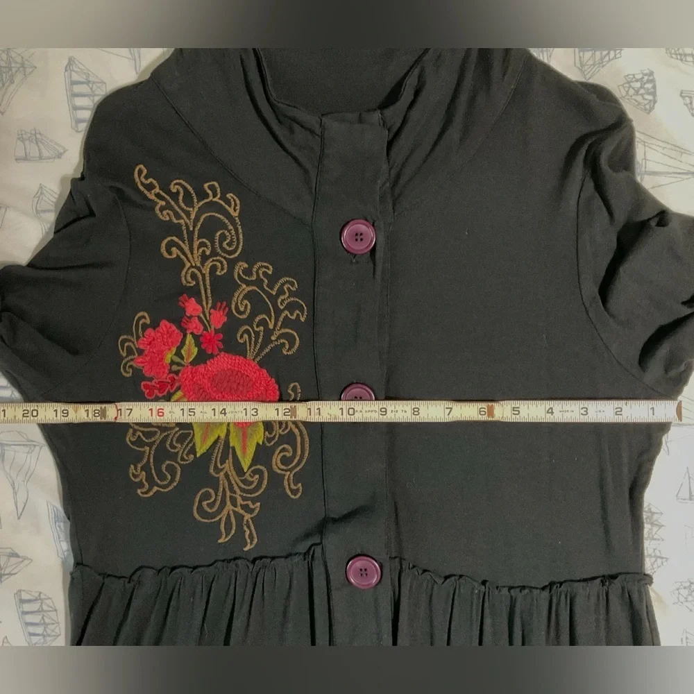 ATHLETA Black Jersey Dress w/Roses - Picture 6 of 11